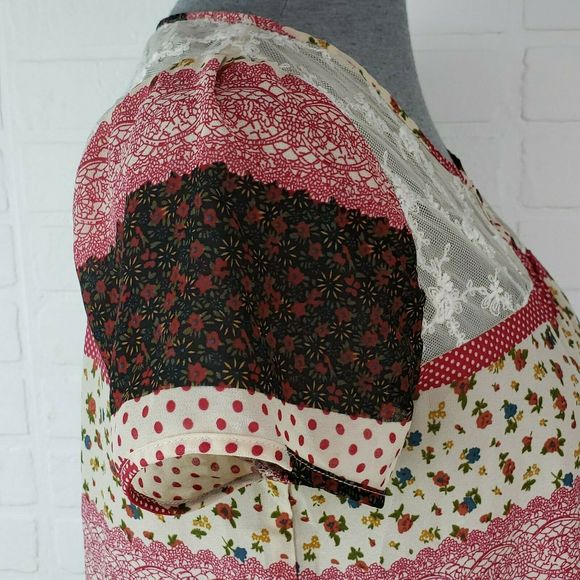 Papaya Peasant Blouse Medium Sheer Thin Lace Print - Picture 5 of 10